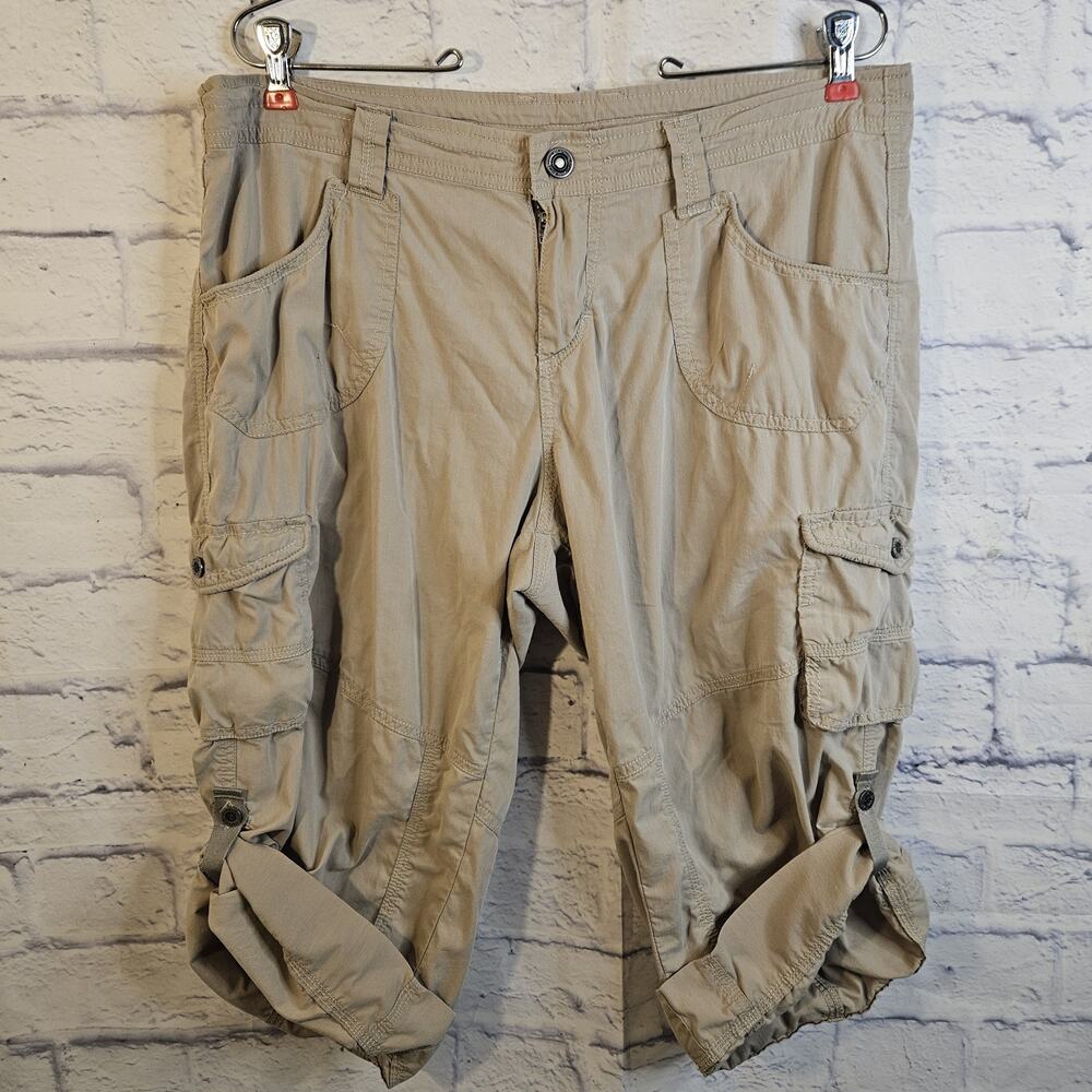 Kuhl Pants Womens 12 Khaki Beige Tan Capris Cargo Cropped Casual Hiking Outdoor